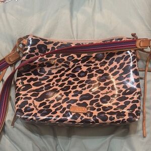 Consuela Brown and Black Crossbody Bag with Leopard Print